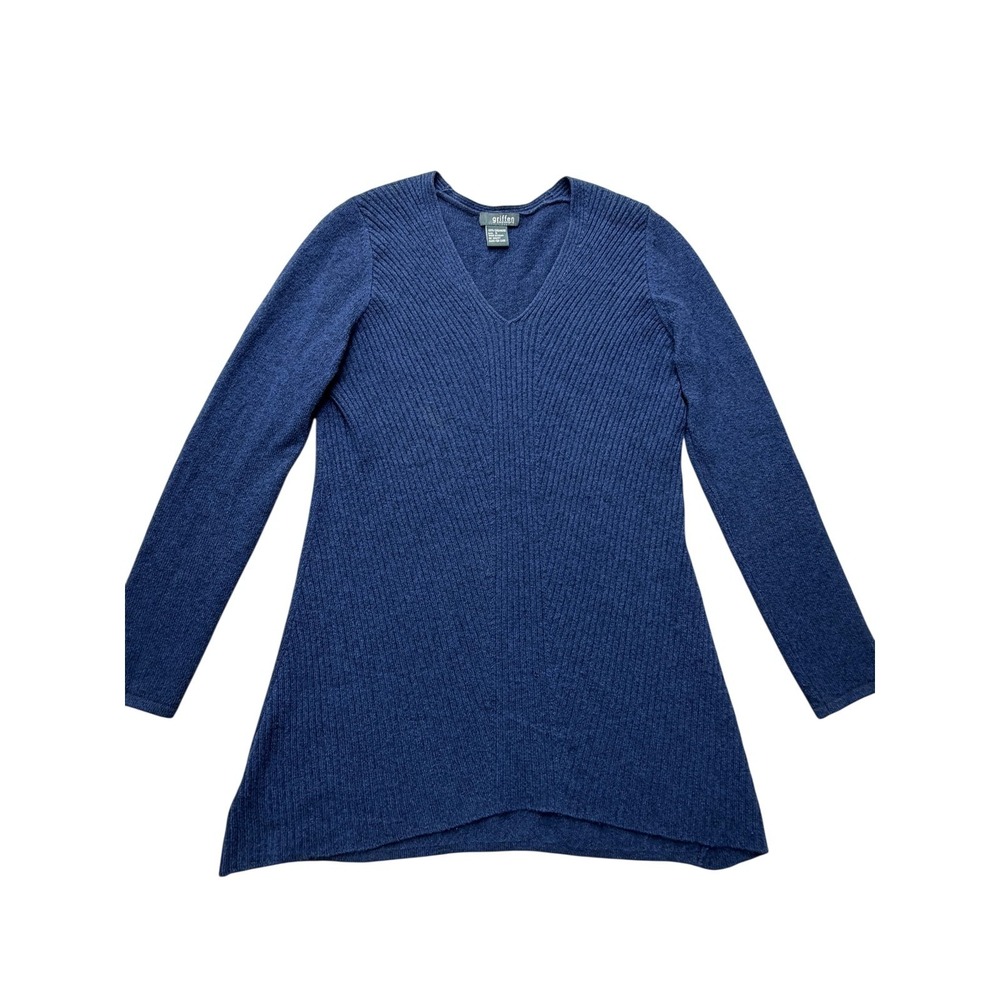 Griffen Cashmere Sweater‎ Tunic Womens S Blue 100% Cashmere V Neck Knit Pullover
